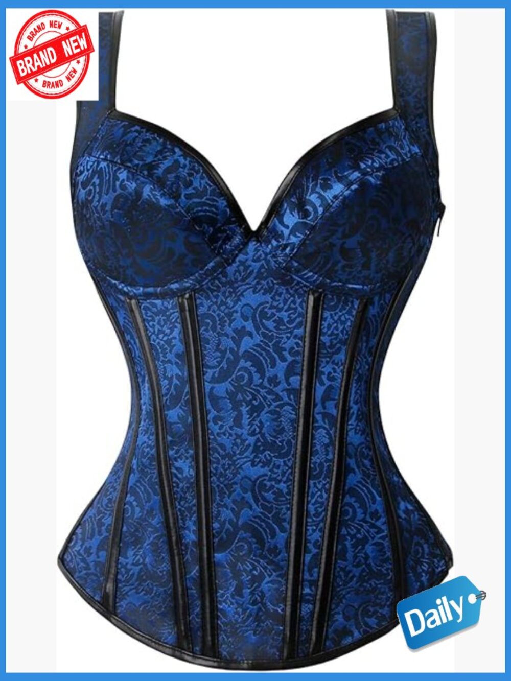 Lace Overbust Corset with Zipper Closure - Steel Boned